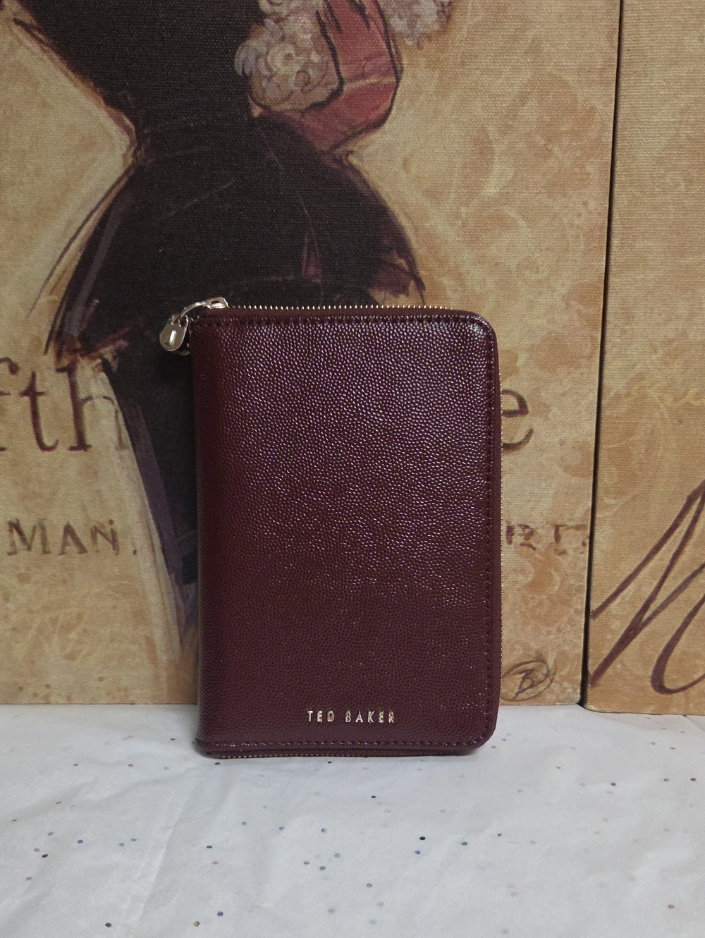 Ted Baker Wine Zip Wallet/passport Holder with Gold Logo